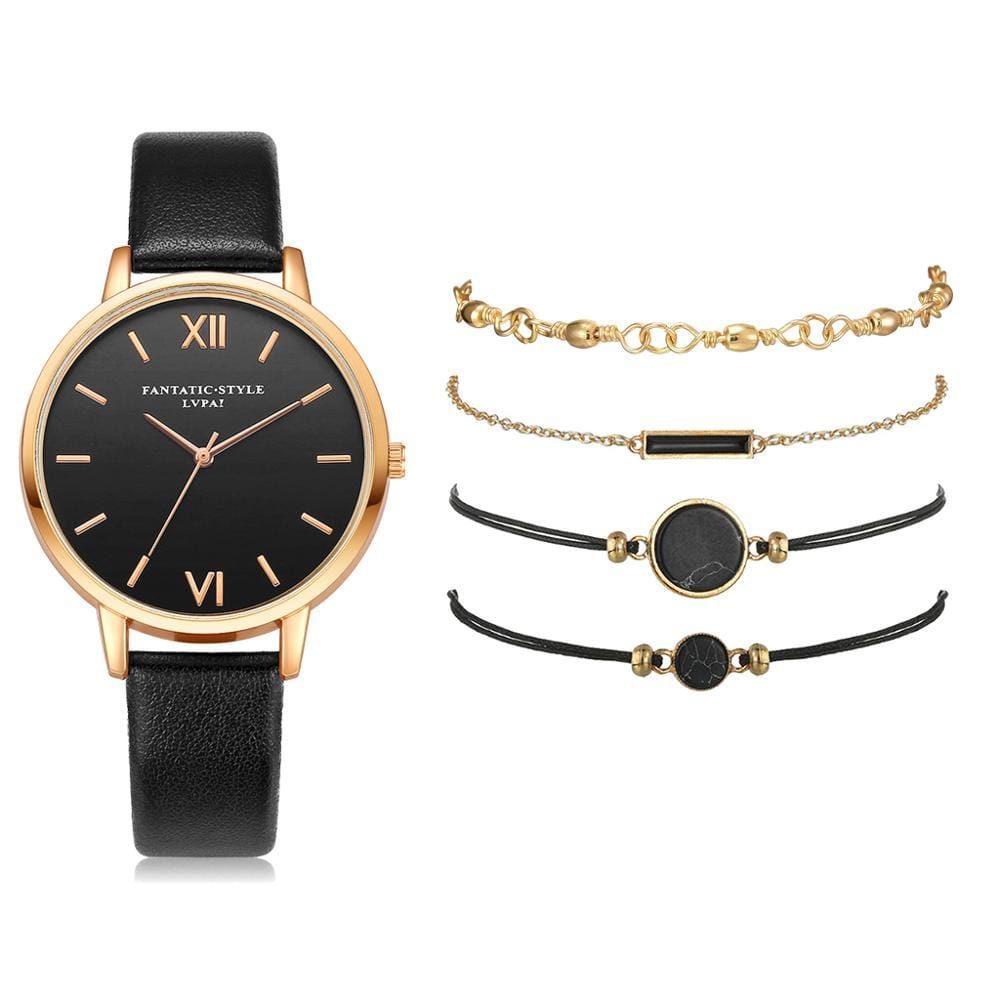 Quartz Wristwatch 5pc Quartz Ladies Leather Luxury Casual Watch Relogio Femenino