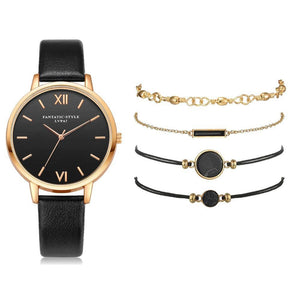 Quartz Wristwatch 5pc Quartz Ladies Leather Luxury Casual Watch Relogio Femenino