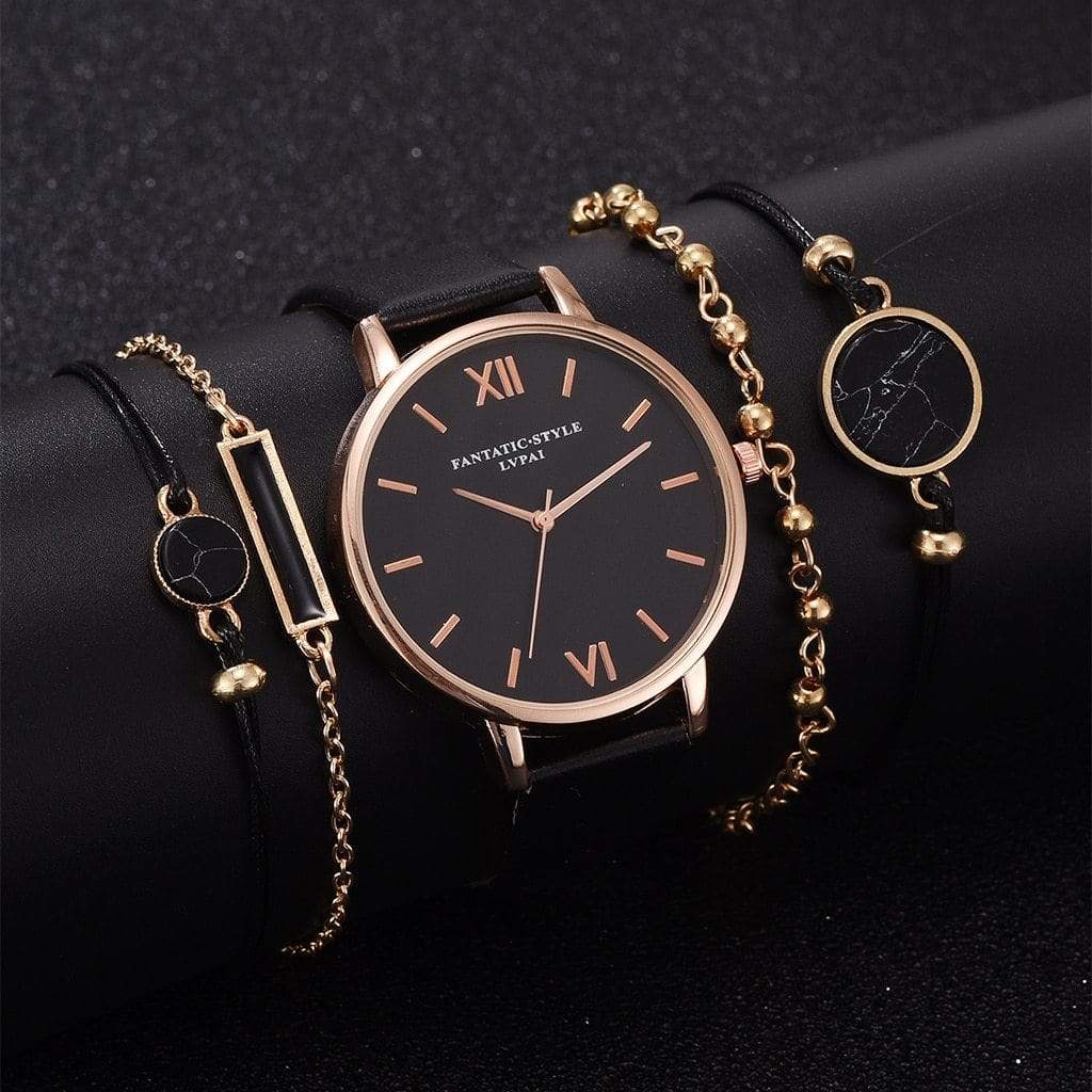 Quartz Wristwatch 5pc Quartz Ladies Leather Luxury Casual Watch Relogio Femenino