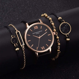 Quartz Wristwatch 5pc Quartz Ladies Leather Luxury Casual Watch Relogio Femenino