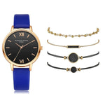 Quartz Wristwatch Blue 5pc Quartz Ladies Leather Luxury Casual Watch Relogio Femenino