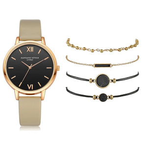 Quartz Wristwatch Ivory 5pc Quartz Ladies Leather Luxury Casual Watch Relogio Femenino