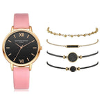 Quartz Wristwatch Pink 5pc Quartz Ladies Leather Luxury Casual Watch Relogio Femenino