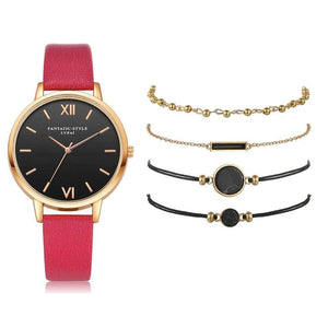 Quartz Wristwatch Rose 5pc Quartz Ladies Leather Luxury Casual Watch Relogio Femenino