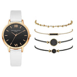 Quartz Wristwatch White 5pc Quartz Ladies Leather Luxury Casual Watch Relogio Femenino